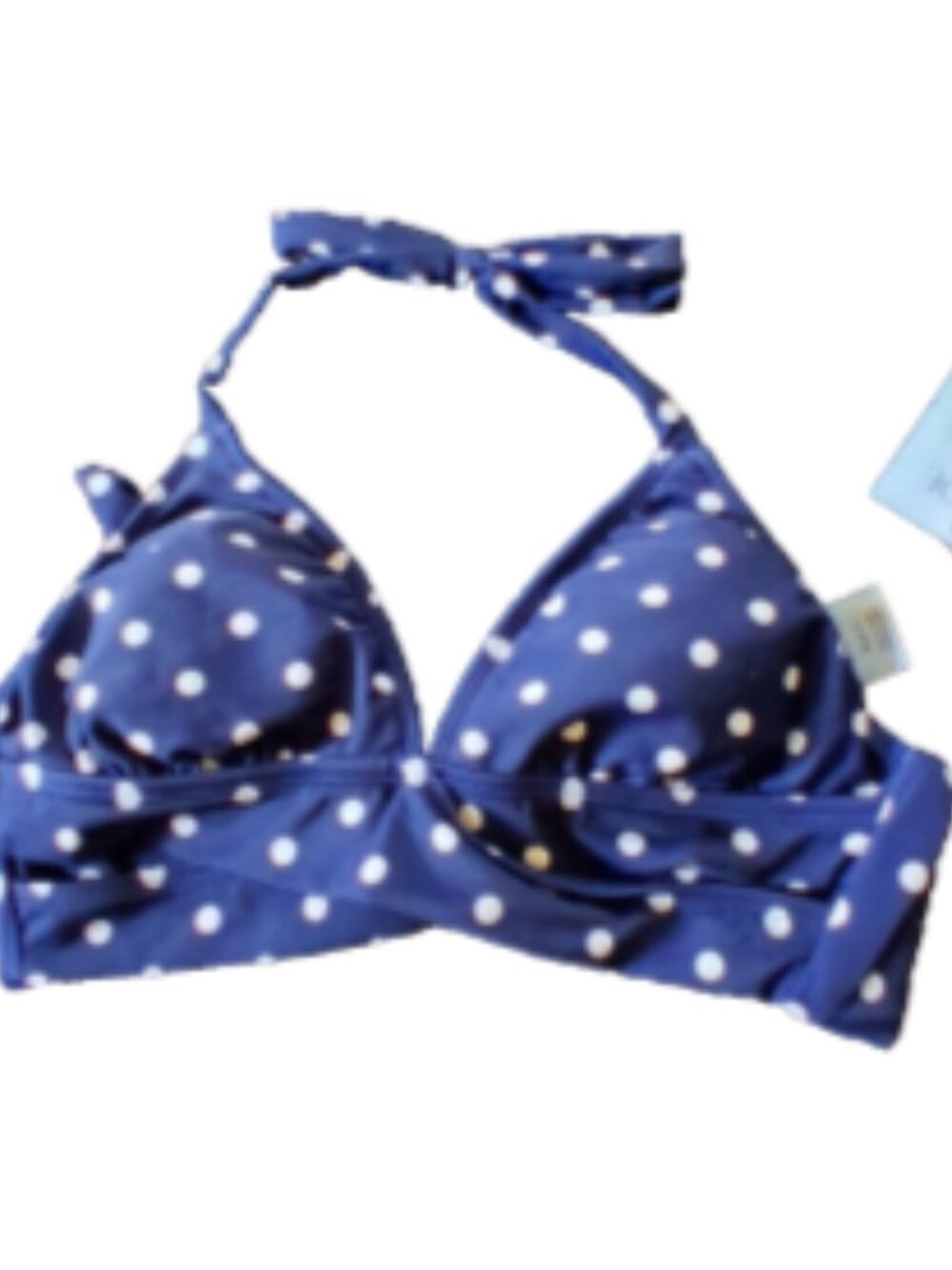 Shade And Shore XS Navy Blue White Polka Dot Halter Tie Swim Top Padded NWT